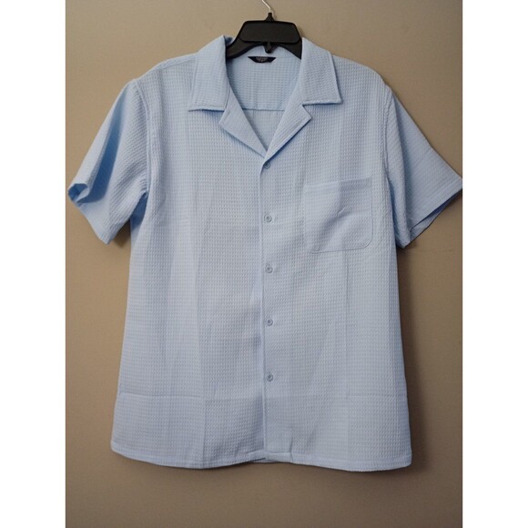 Coofandy Light Blue Textured Button Up Short Sleeve Size Medium - Picture 1 of 7